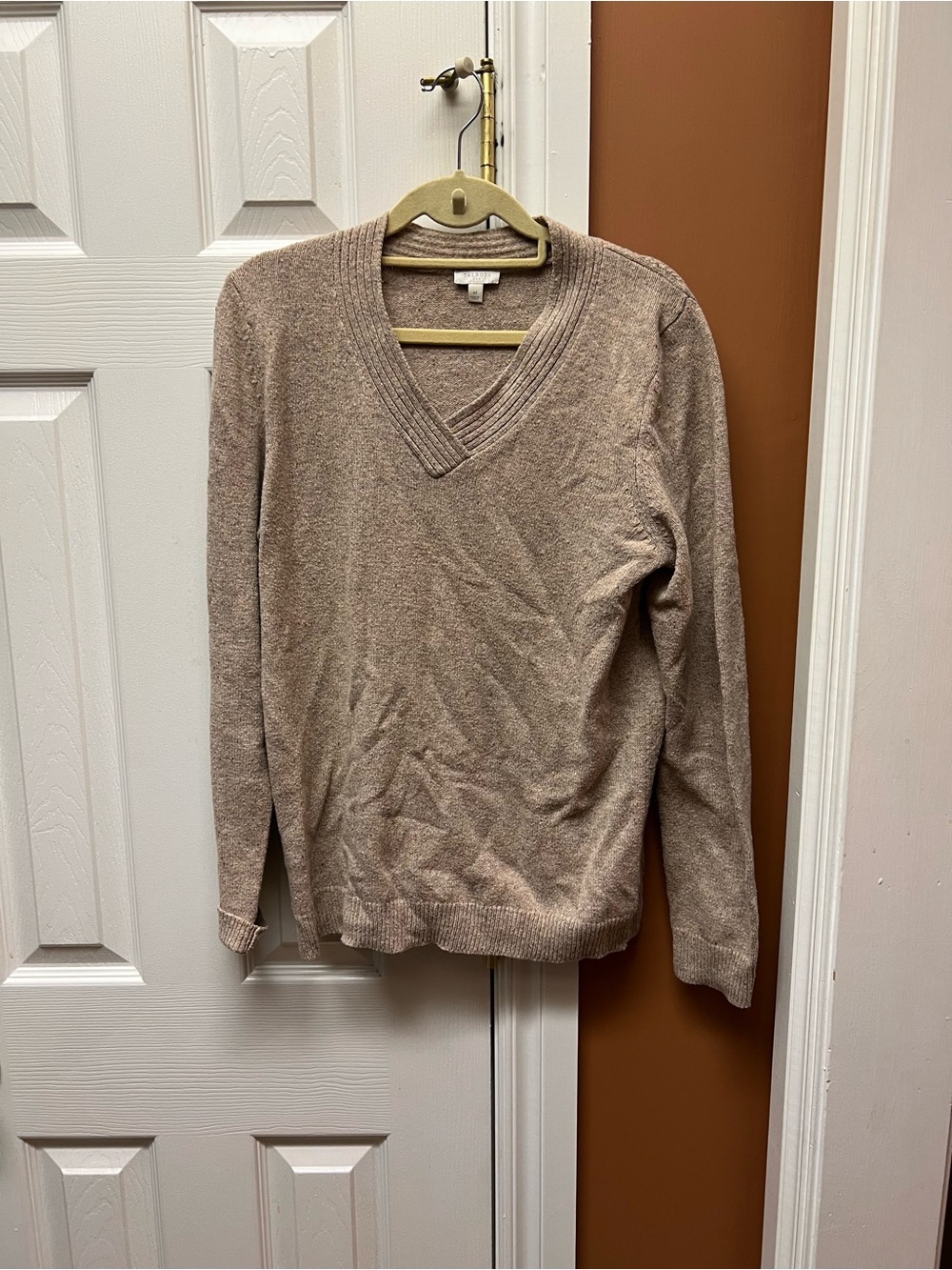 Talbots Taupe Speckled V-Neck Sweater
